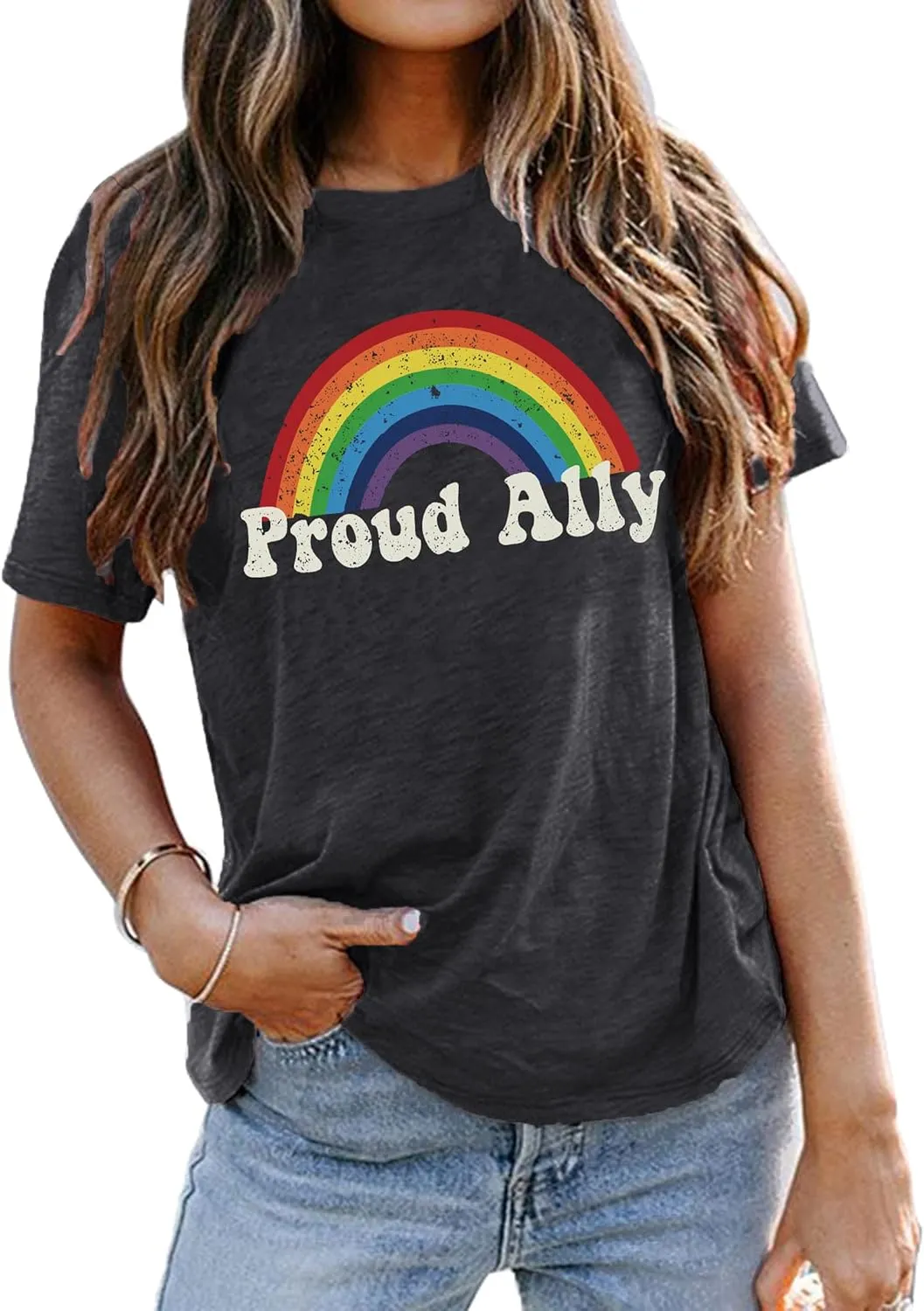 Proud Ally Shirt Women Pride Shirts Rainbow Graphic Tees LGBT Equality Tshirt Casual Holiday Tops
