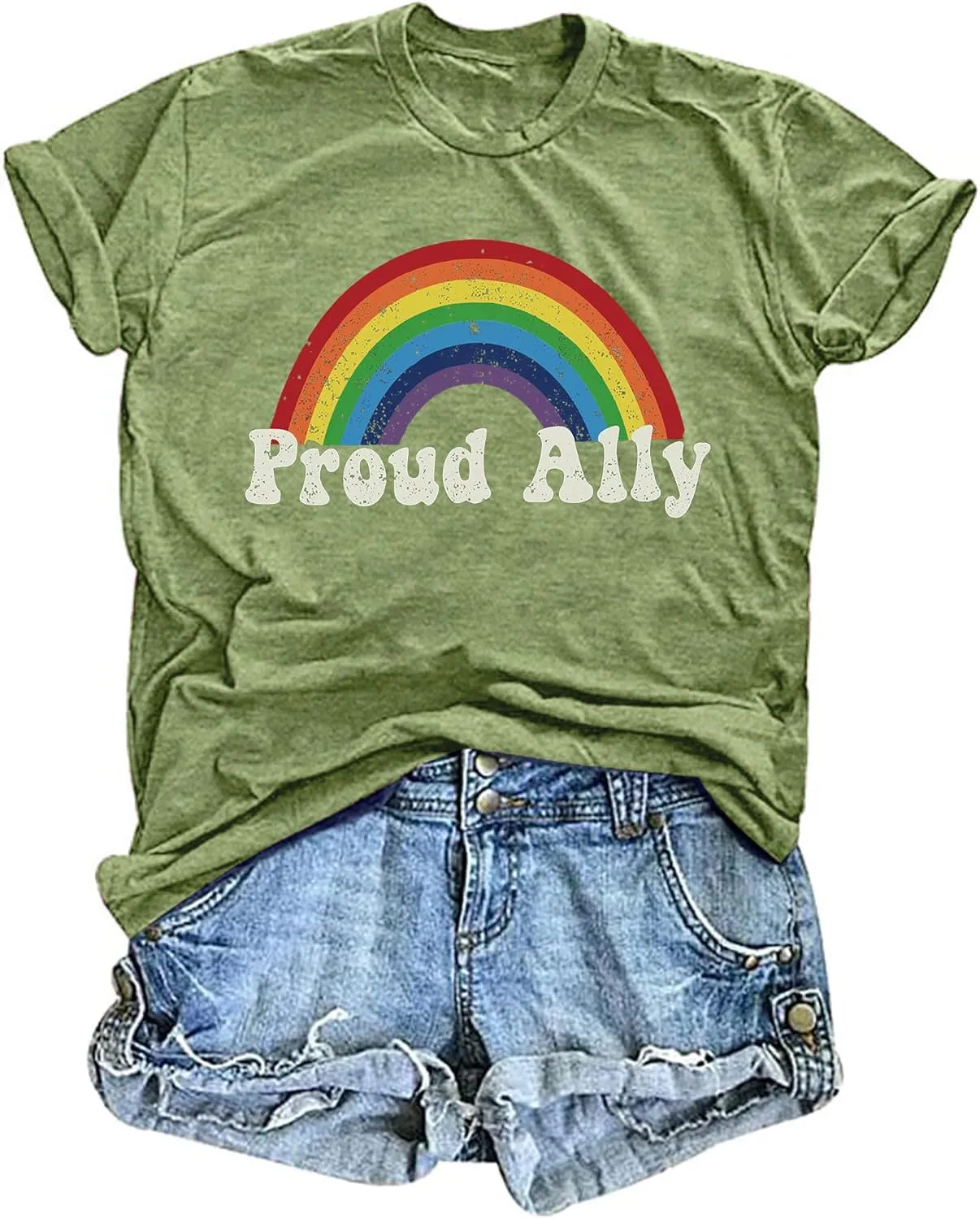 Proud Ally Shirt Women Pride Shirts Rainbow Graphic Tees LGBT Equality Tshirt Casual Holiday Tops