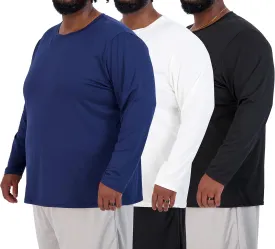 Real Essentials 3 Pack: Mens Big & Tall Tech Stretch Long-Sleeve & Short-Sleeve Dry-Fit T-Shirt (3XT-5XT)