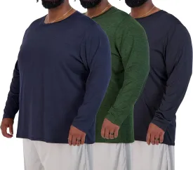 Real Essentials 3 Pack: Mens Big & Tall Tech Stretch Long-Sleeve & Short-Sleeve Dry-Fit T-Shirt (3XT-5XT)