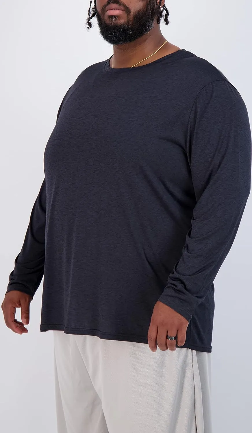 Real Essentials 3 Pack: Mens Big & Tall Tech Stretch Long-Sleeve & Short-Sleeve Dry-Fit T-Shirt (3XT-5XT)