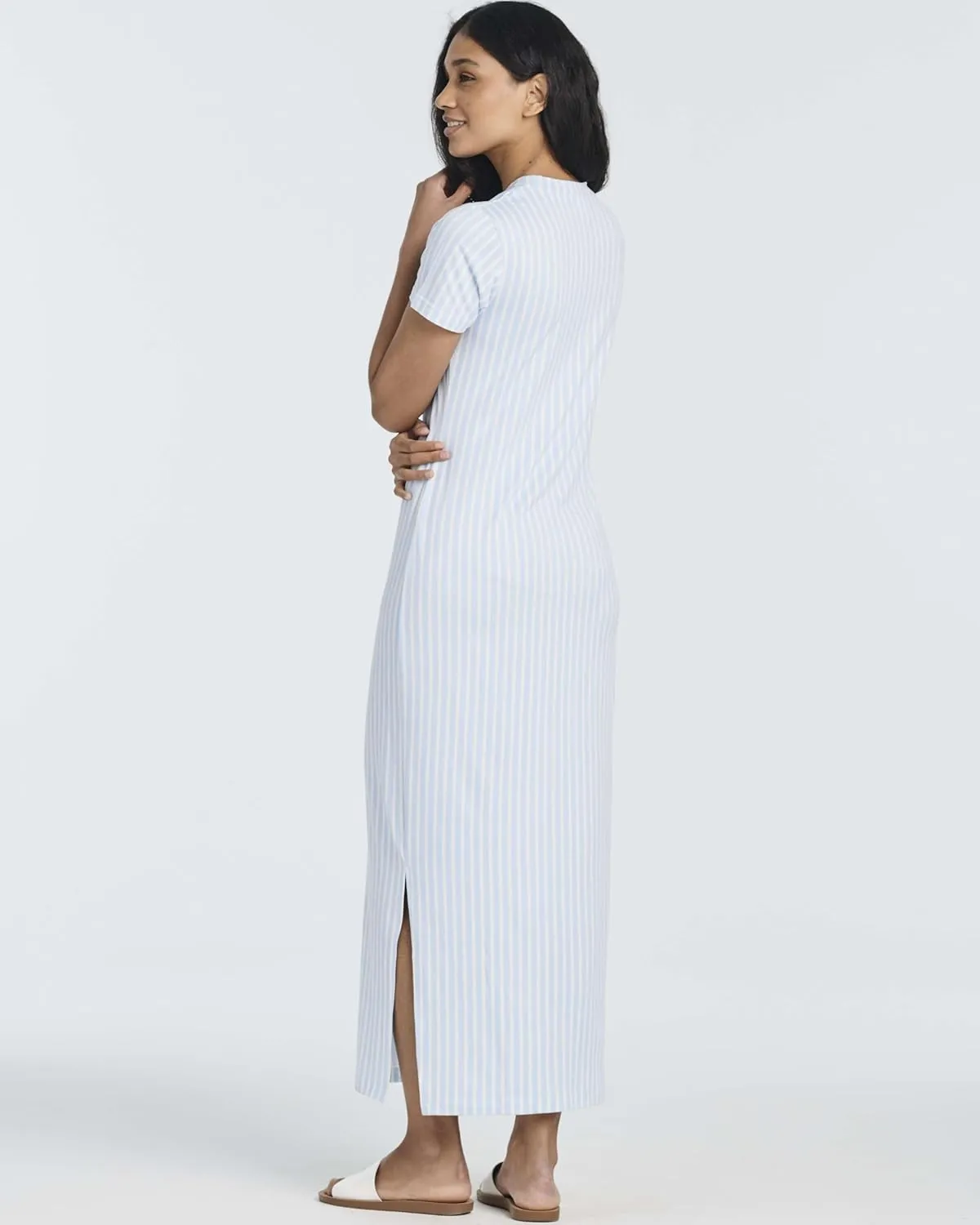 Real Essentials 3 Pack Women’s Casual Short Sleeve Maxi T-Shirt Summer Dress with Slit & Pockets (Available in Plus Size)