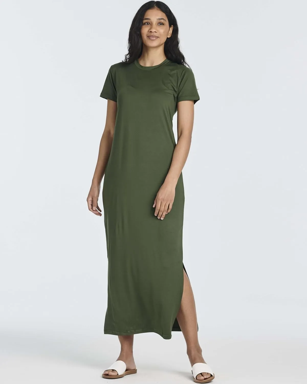 Real Essentials 3 Pack Women’s Casual Short Sleeve Maxi T-Shirt Summer Dress with Slit & Pockets (Available in Plus Size)