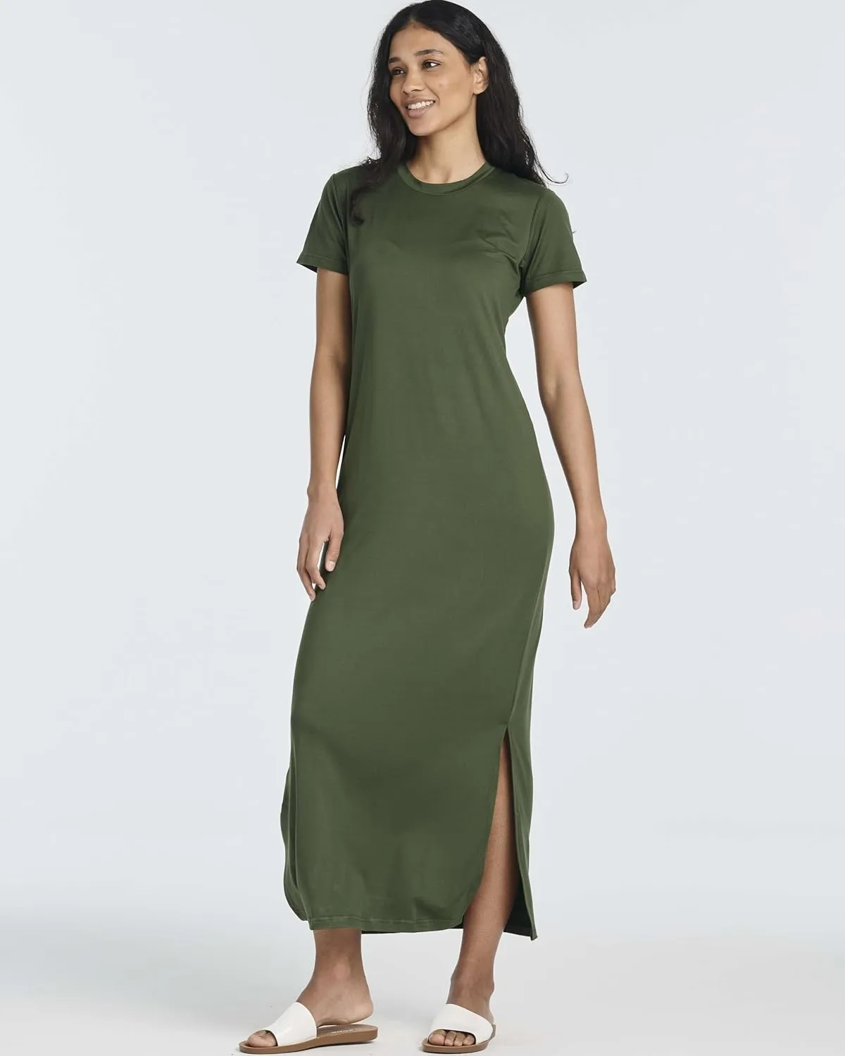 Real Essentials 3 Pack Women’s Casual Short Sleeve Maxi T-Shirt Summer Dress with Slit & Pockets (Available in Plus Size)