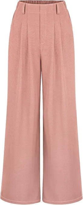 SeSe Code Women's Wide Leg Pants Elastic High Waisted Waffle Knit Casual Slacks Work Business Palazzo Trousers with Pockets