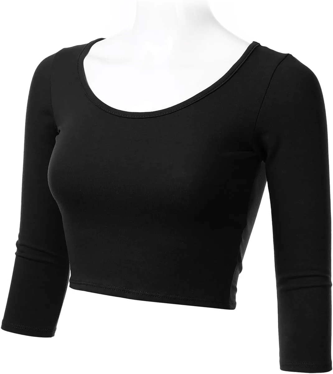 SSOULM Women's 3/4 Sleeve Scoop Neck Cotton Slim Fit Crop Top (S-2XL)