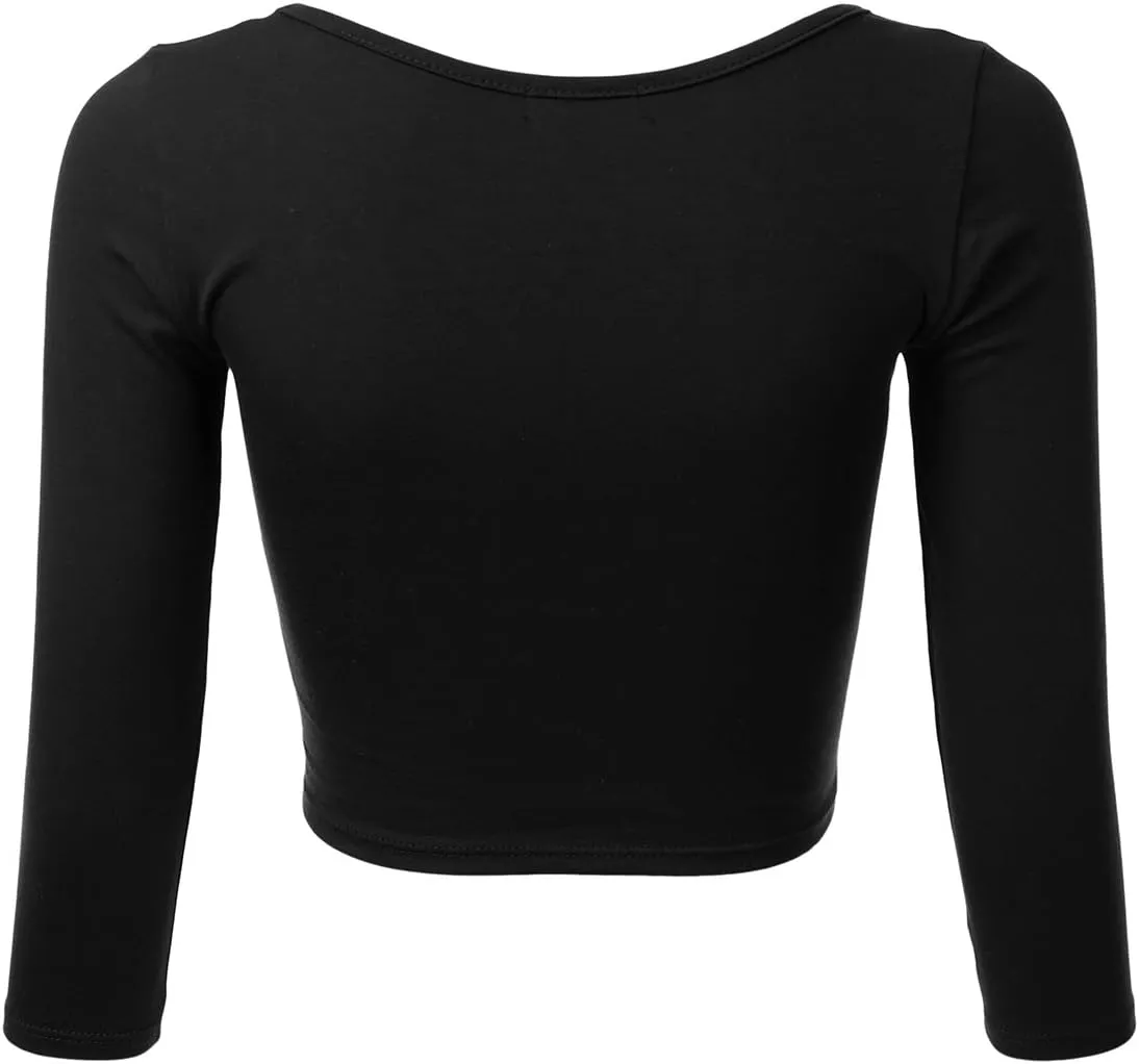 SSOULM Women's 3/4 Sleeve Scoop Neck Cotton Slim Fit Crop Top (S-2XL)