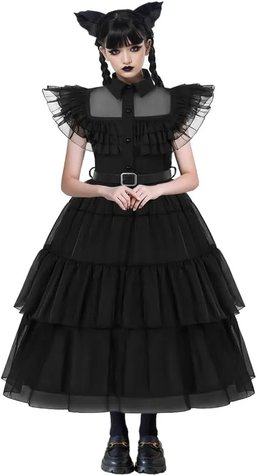 SZ-TONDA Girls Black Princess Costume Dress Outfit Kid Role Cosplay Birthday Party Apparel Merchandise Accossories