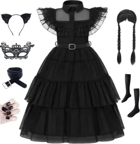SZ-TONDA Girls Black Princess Costume Dress Outfit Kid Role Cosplay Birthday Party Apparel Merchandise Accossories