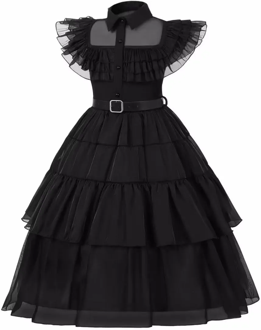 SZ-TONDA Girls Black Princess Costume Dress Outfit Kid Role Cosplay Birthday Party Apparel Merchandise Accossories