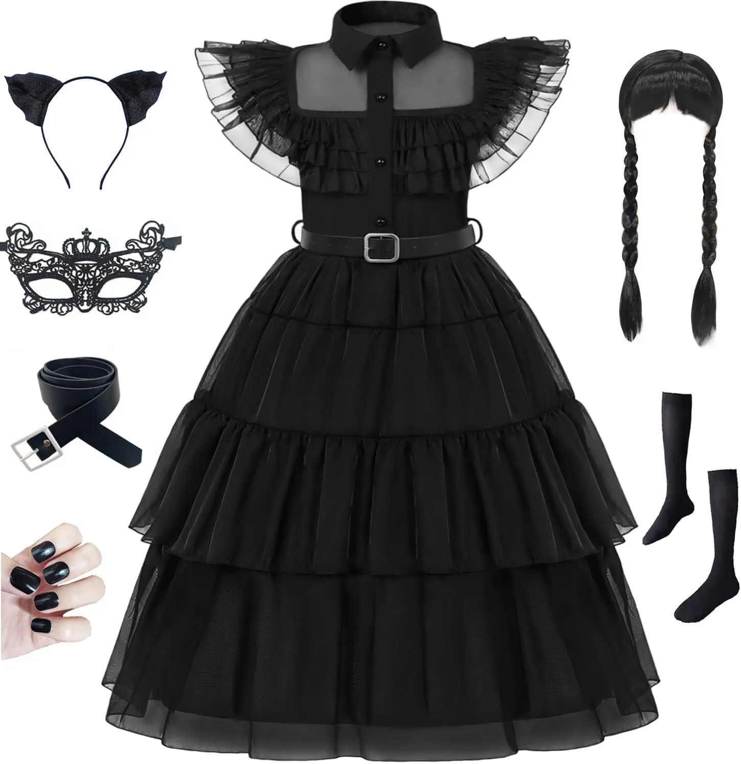 SZ-TONDA Girls Black Princess Costume Dress Outfit Kid Role Cosplay Birthday Party Apparel Merchandise Accossories