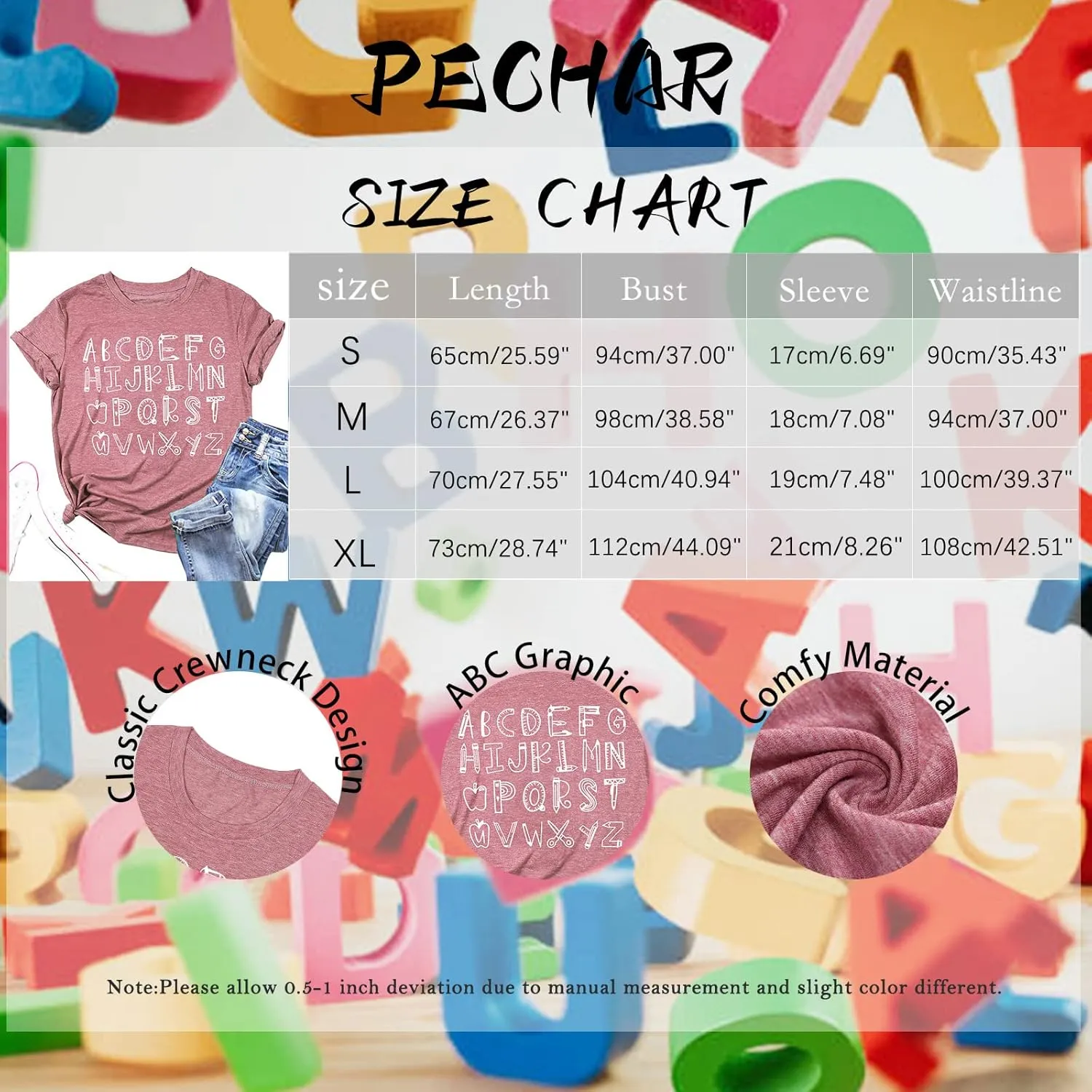 Teacher Shirt Women Alphabet Teaching Graphic Tee Tops Kindergarten Teachers Gift T-Shirts
