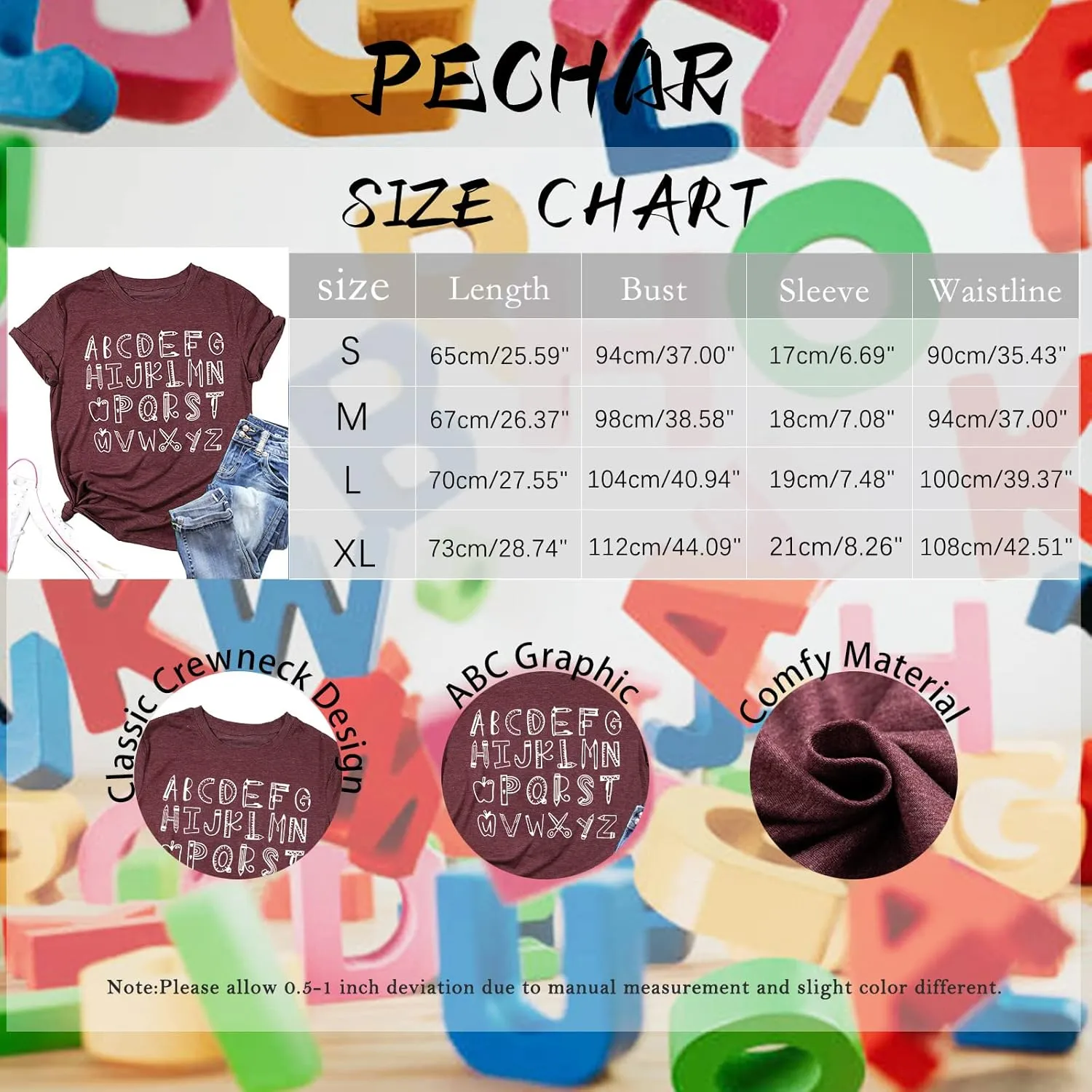 Teacher Shirt Women Alphabet Teaching Graphic Tee Tops Kindergarten Teachers Gift T-Shirts