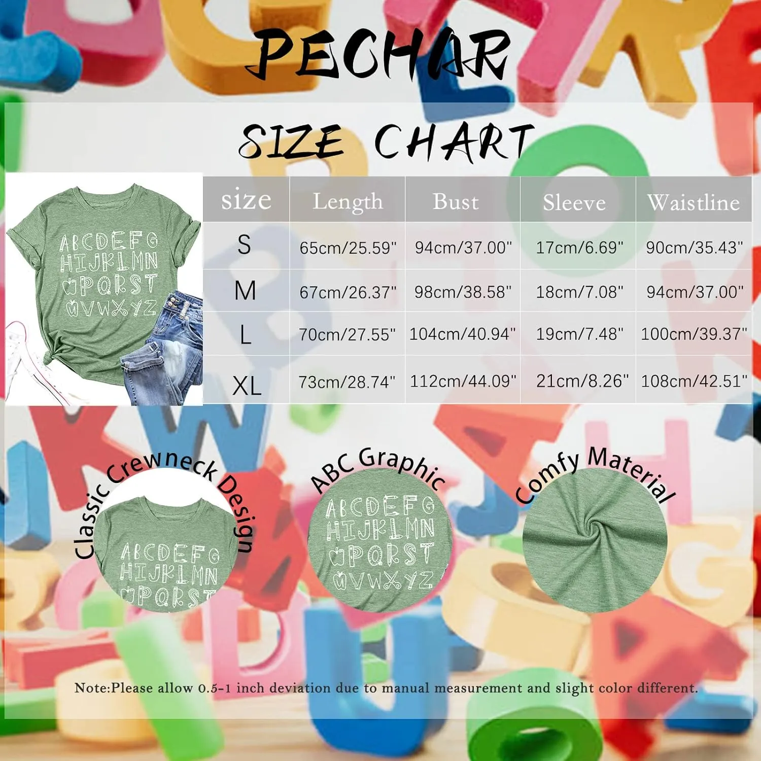 Teacher Shirt Women Alphabet Teaching Graphic Tee Tops Kindergarten Teachers Gift T-Shirts