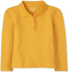 The Children's Place Girls' Long Sleeve Ruffle Pique Polo