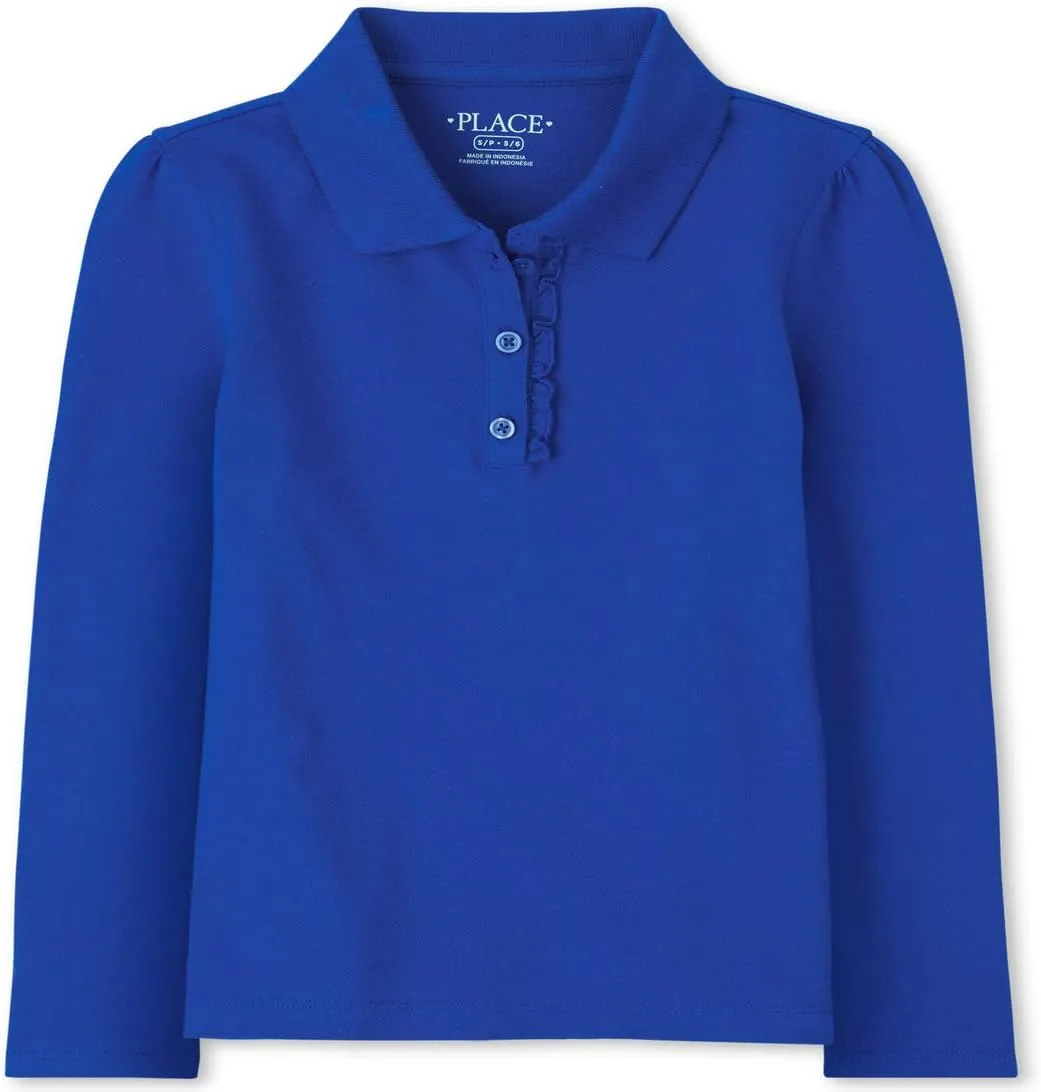 The Children's Place Girls' Long Sleeve Ruffle Pique Polo