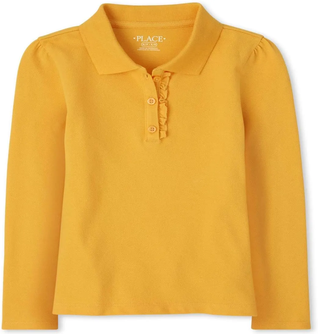 The Children's Place Girls' Long Sleeve Ruffle Pique Polo