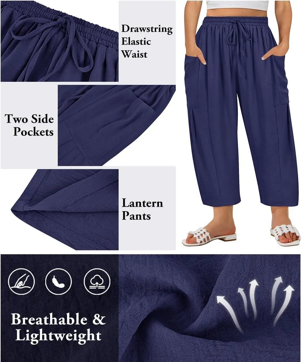 TIYOMI Plus Size Pants for Women Summer Palazzo Harem Pants Drawstring Lightweight Pant with Pockets Loose Casual XL-5XL