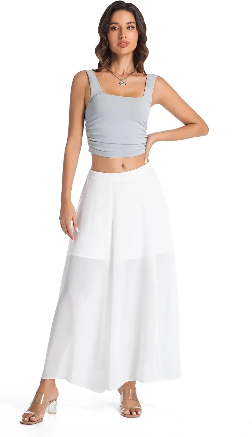 Tsher Bohemian Long Skirts Flowy High Waist A Line Long Midi Length Casual Skirt for Beach Party Holiday