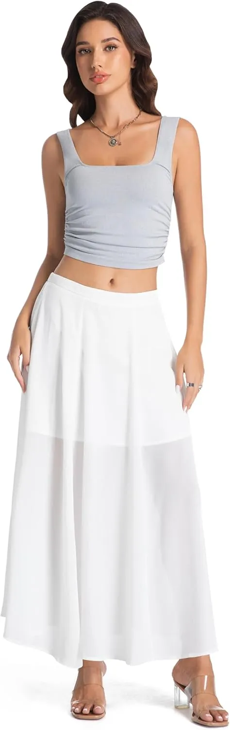 Tsher Bohemian Long Skirts Flowy High Waist A Line Long Midi Length Casual Skirt for Beach Party Holiday