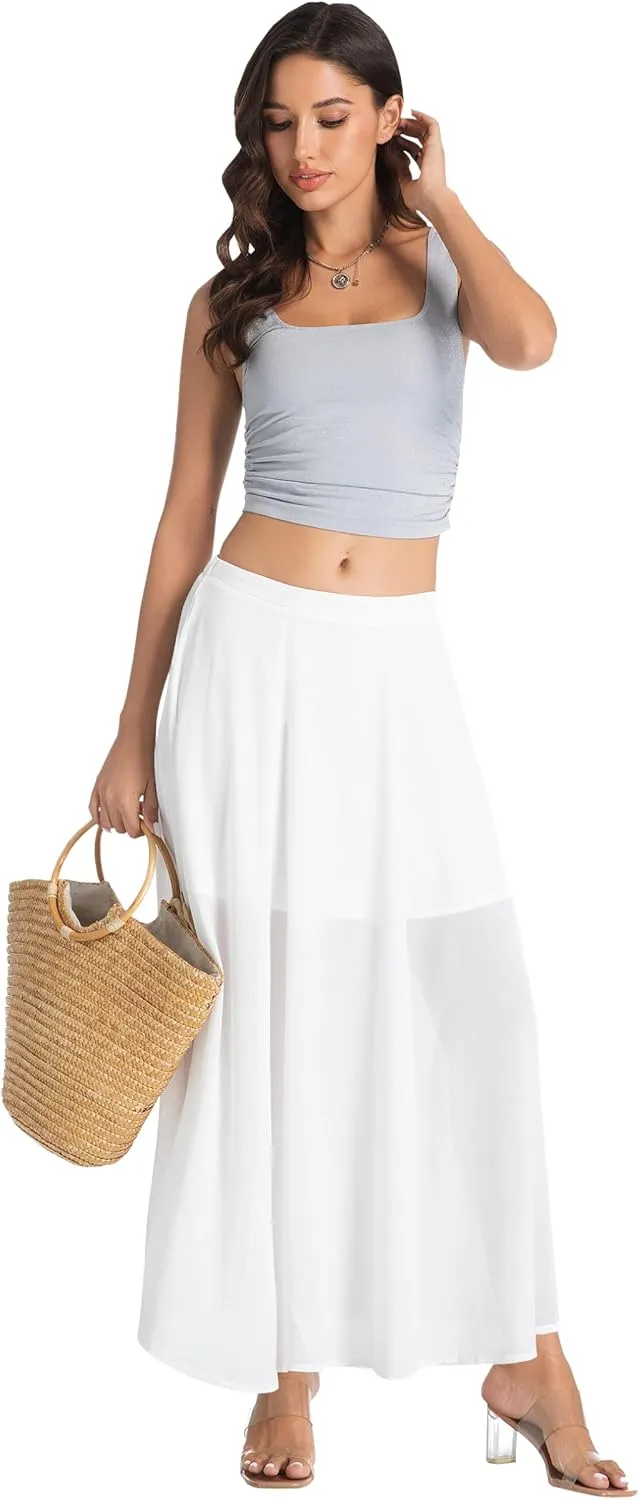 Tsher Bohemian Long Skirts Flowy High Waist A Line Long Midi Length Casual Skirt for Beach Party Holiday