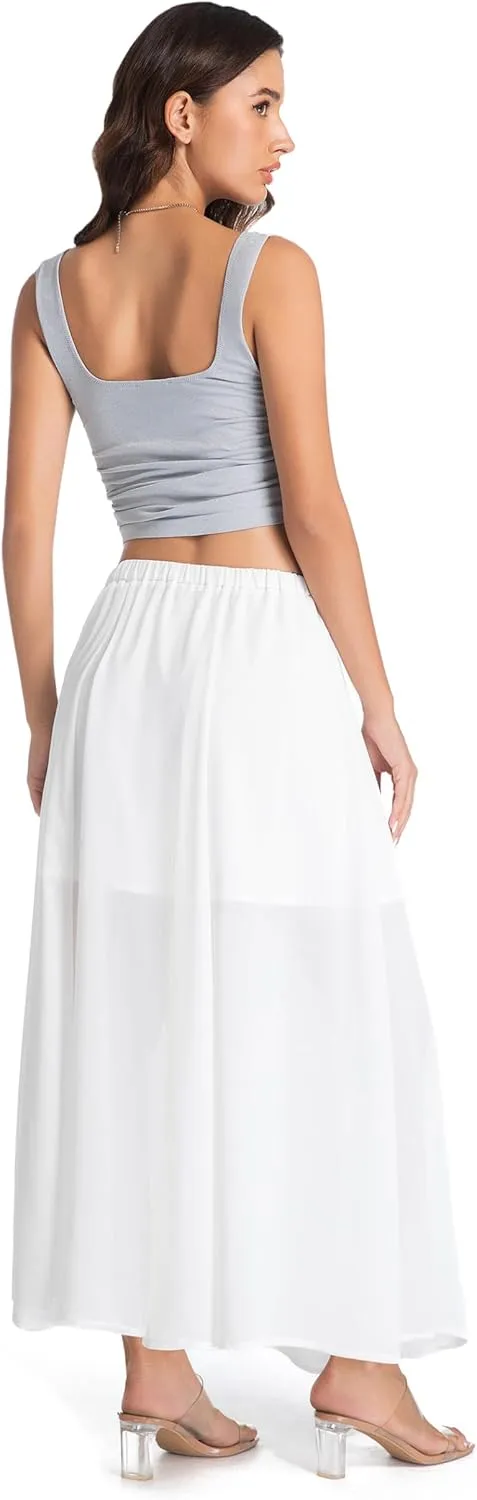 Tsher Bohemian Long Skirts Flowy High Waist A Line Long Midi Length Casual Skirt for Beach Party Holiday