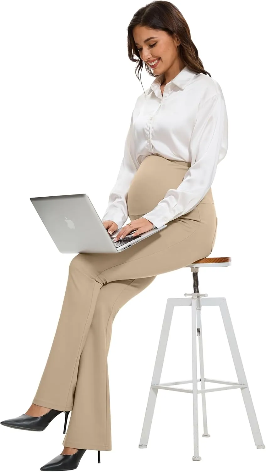 VIMPEP 27"/29"/31" Flare Maternity Yoga Pants Over The Belly Pregnancy Bootcut Strethcy Leggings with Pockets C201