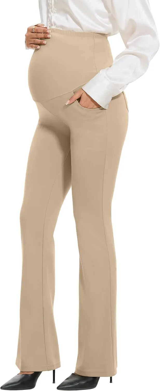 VIMPEP 27"/29"/31" Flare Maternity Yoga Pants Over The Belly Pregnancy Bootcut Strethcy Leggings with Pockets C201