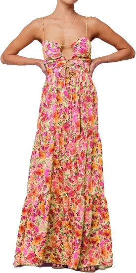 Women Floral Maxi Dress Tie Front Cut Out Backless Boho Spaghetti Strap Summer Beach Sundress