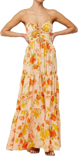 Women Floral Maxi Dress Tie Front Cut Out Backless Boho Spaghetti Strap Summer Beach Sundress