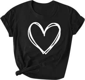 Women's Short Sleeve Tee Top Love Heart Shirt Funny Cute Graphic Tshirt Blouse 2023 Summer Spirng Tops Regular Fit