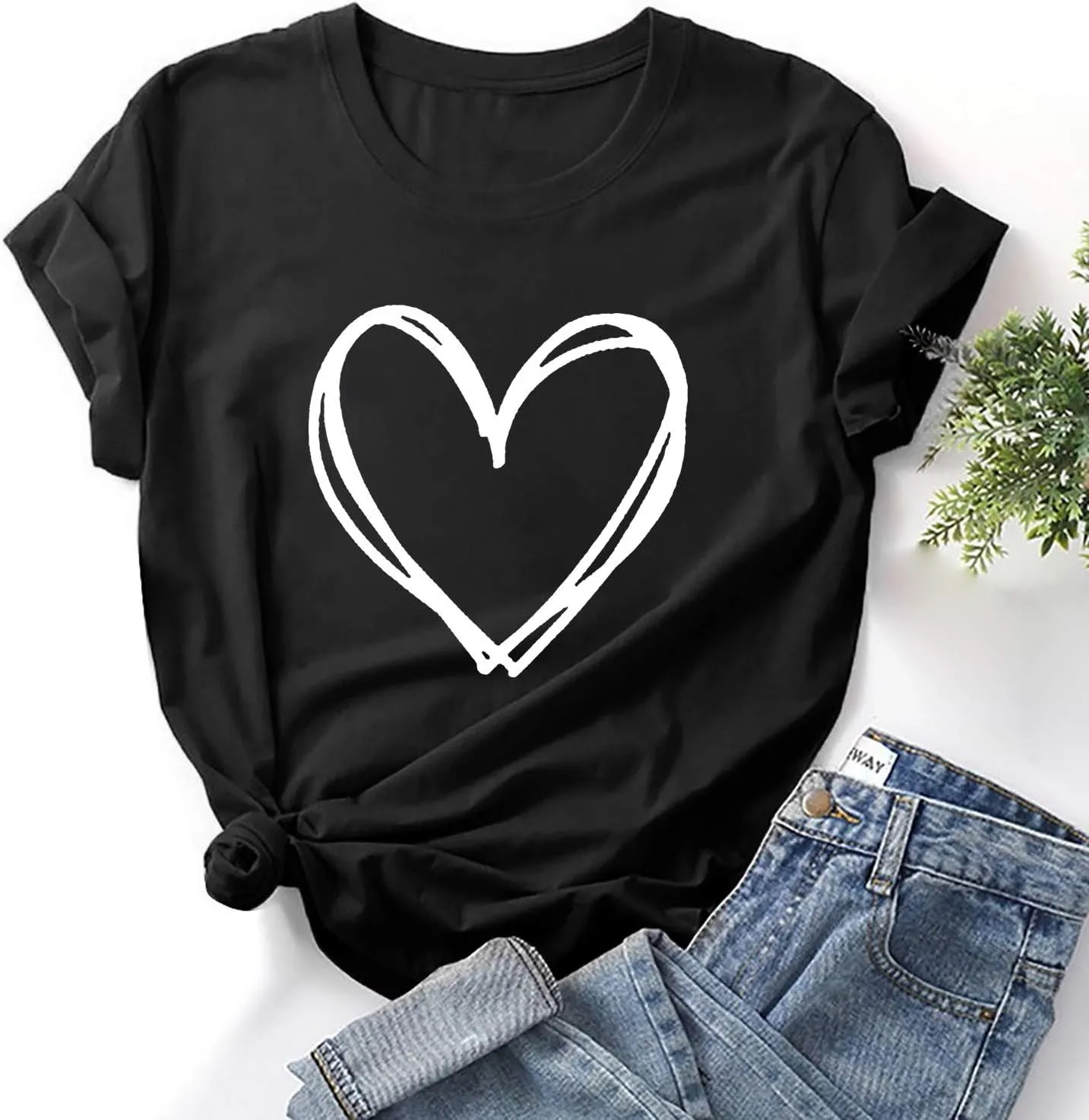 Women's Short Sleeve Tee Top Love Heart Shirt Funny Cute Graphic Tshirt Blouse 2023 Summer Spirng Tops Regular Fit