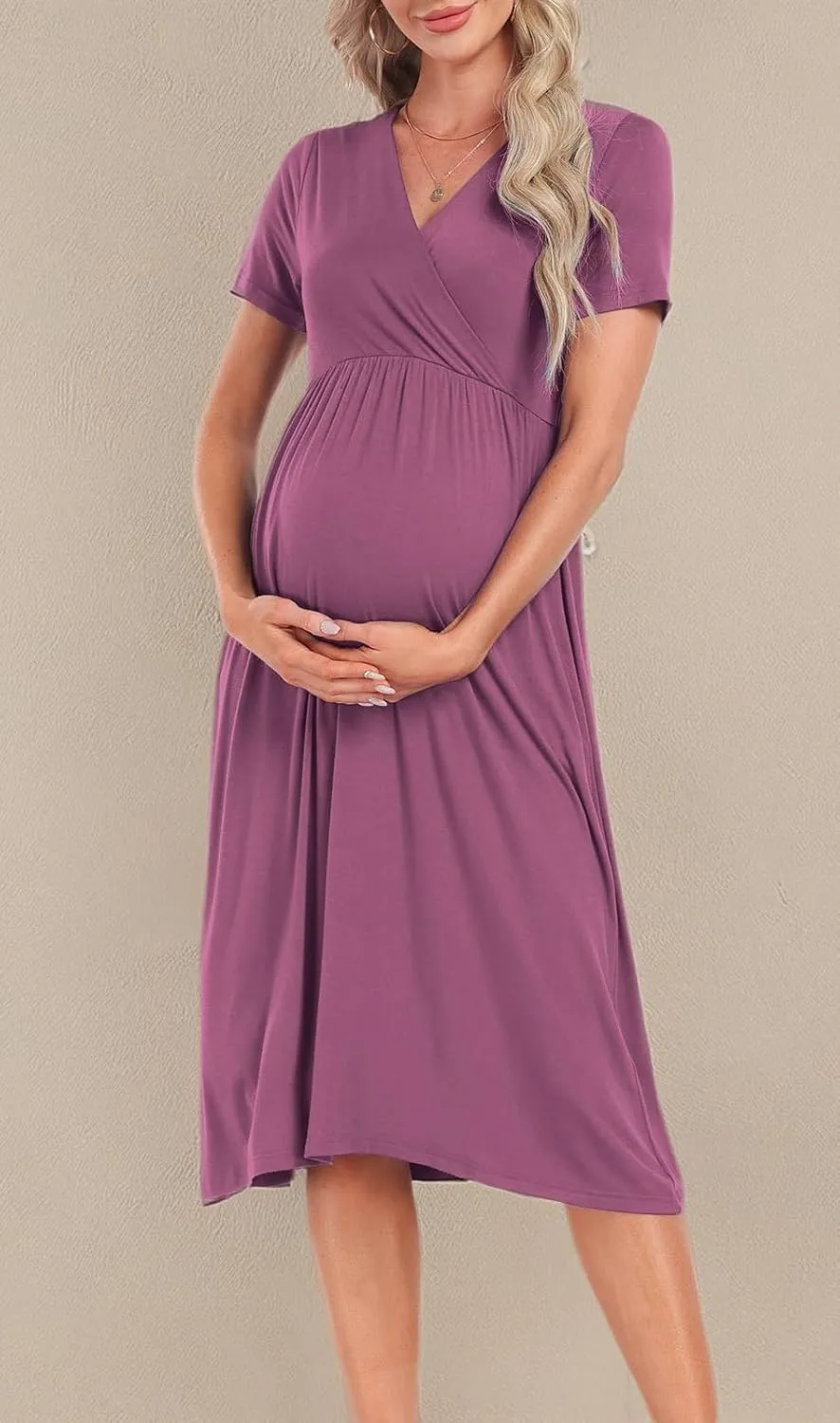 Xpenyo Maternity Women's Short Sleeve V Neck Casual Dress Baby Shower Party Maternity Dress
