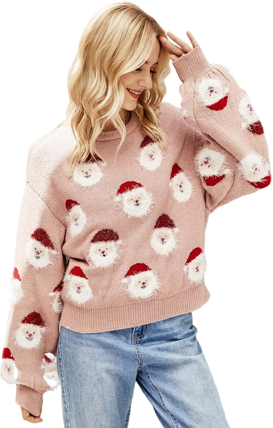Yimoon Ugly Christmas Sweater for Women Xmas Holiday Party Funny Santa Sweater Cute Cropped Knitted Pullover Tops