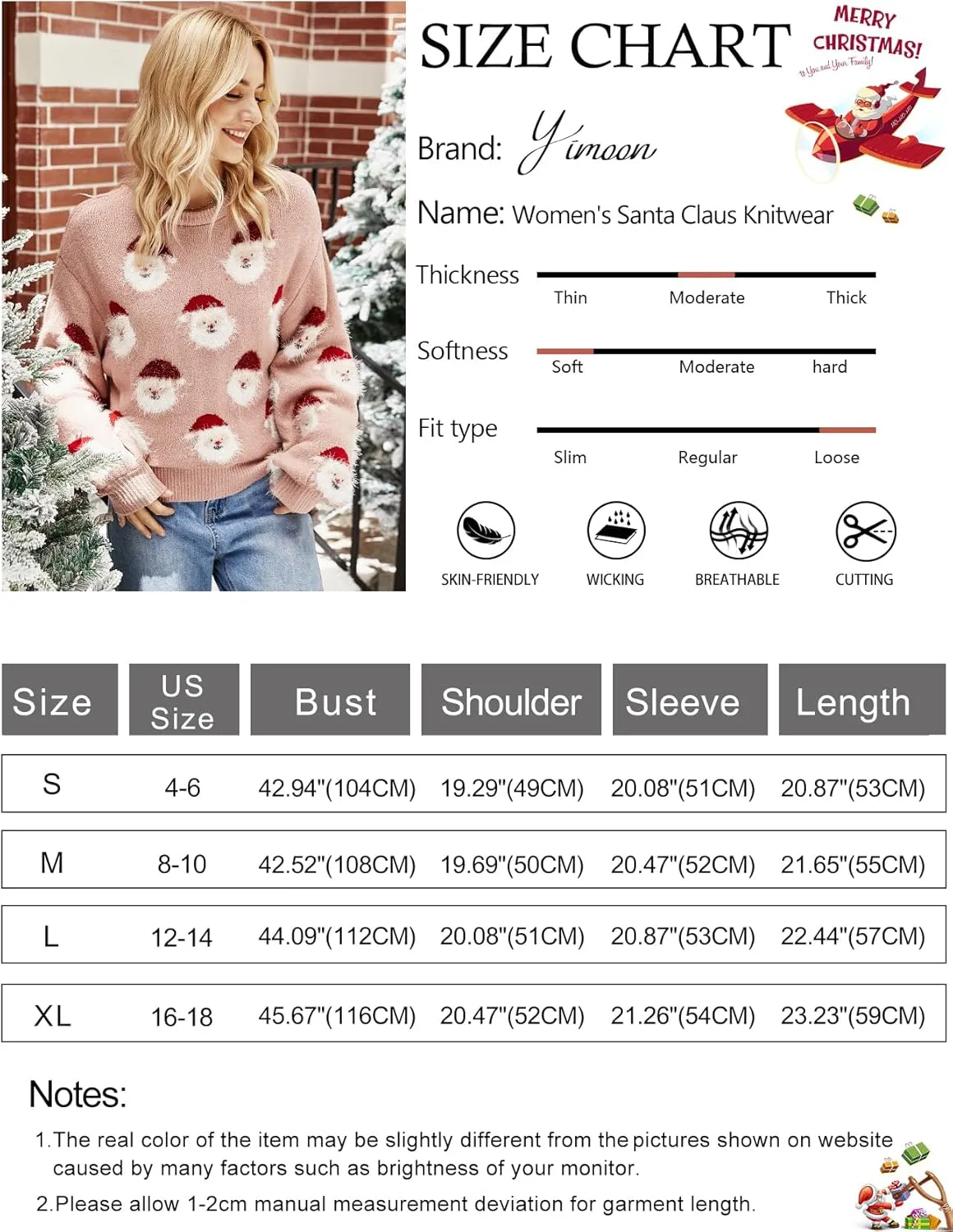 Yimoon Ugly Christmas Sweater for Women Xmas Holiday Party Funny Santa Sweater Cute Cropped Knitted Pullover Tops