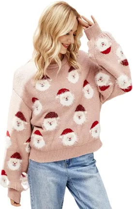 Yimoon Ugly Christmas Sweater for Women Xmas Holiday Party Funny Santa Sweater Cute Cropped Knitted Pullover Tops