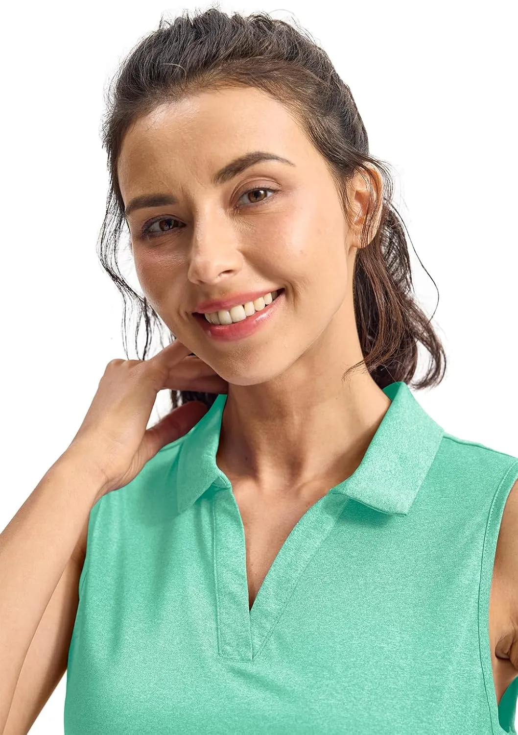 YSENTO Women's V-Neck Collared Golf Tennis Shirts Sleeveless UPF 50  Quick Dry Polo Shirts Tops Split Hem